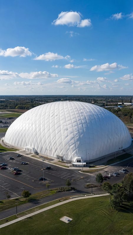 Air-supported fabric dome — large-scale tarpaulin and membrane cleaning by SKYNA